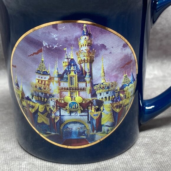 Disneyland 50th Anniversary Blue Ceramic Mug With Castle & Gold Mickey Design 3D - Picture 2 of 10